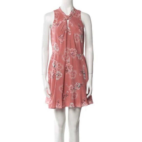 Rebecca Taylor Pink Floral Silk Mini Dress Women’s Size M Sleeveless Keyhole Det - Picture 1 of 2